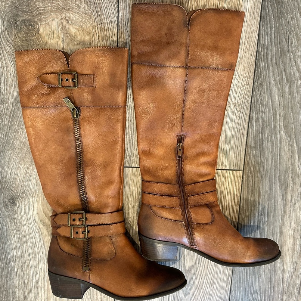 Arturo Chiang Tan Leather Boots with Buckle Detail Size 8.5
